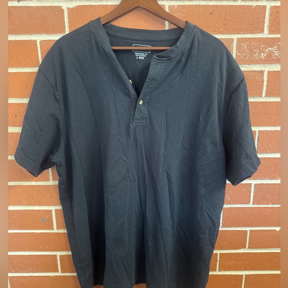 L.L. Bean Black Short Sleeve Henley Shirt